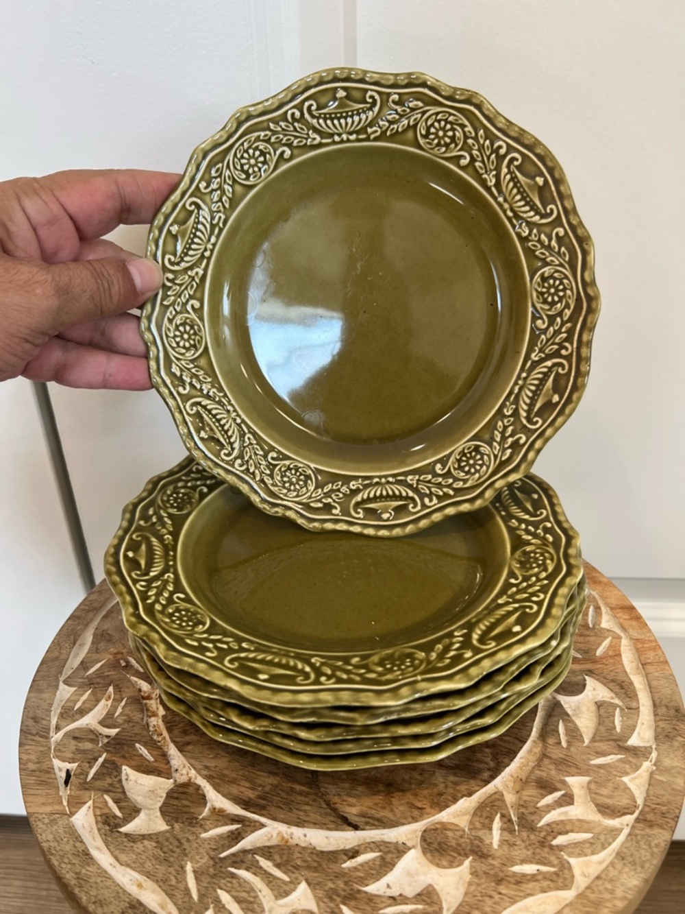 Vintage Regency CanonsburgAvacado Green Embossed Ceramic Salad Plates - Set of 6